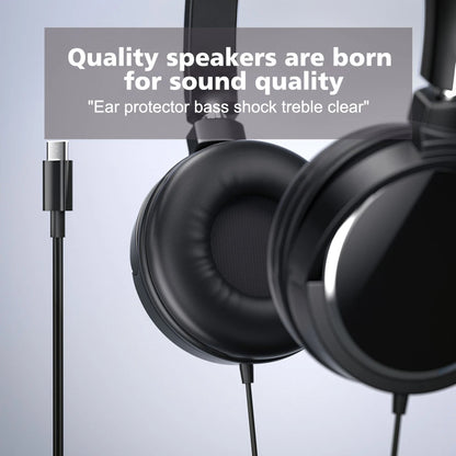 3.5mm & Type-C Wired Headphones - Foldable Stereo Headset with Bass & Noise Cancellation