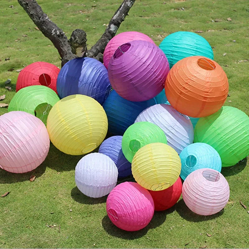 Round Paper Lanterns for Birthday Wedding Party Decor, DIY Hanging Lampion Balls, 4/6/8/10/12/14/16 Inch Craft Supplies