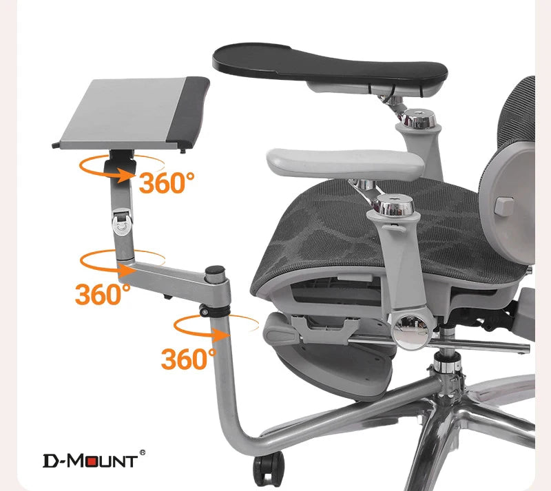 D-MOUNT OK5330 Laptop Tray Holder - Multi-Function Chair-Mounted Desk with Keyboard Plate, Full-Motion Rotation & Adjustable Stand