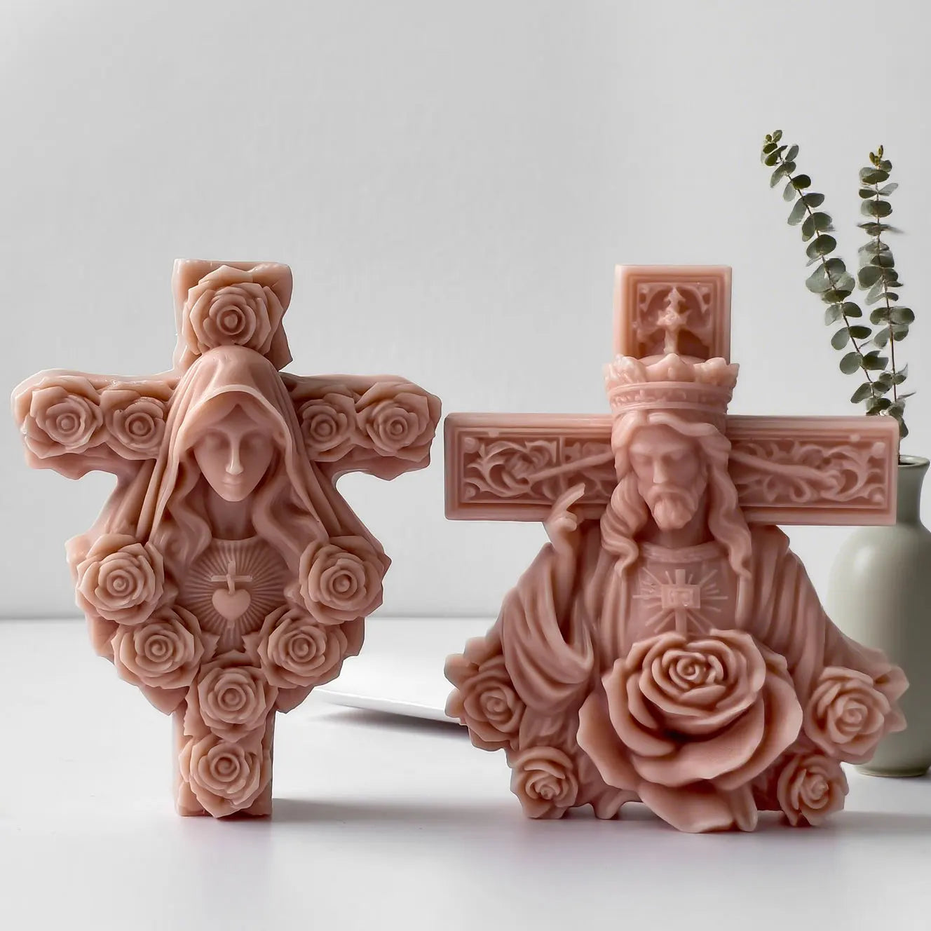Silicone Candle Mold — Cross of Jesus & Mary DIY Mold for Resin, Plaster, and Christmas Candle Making Supplies