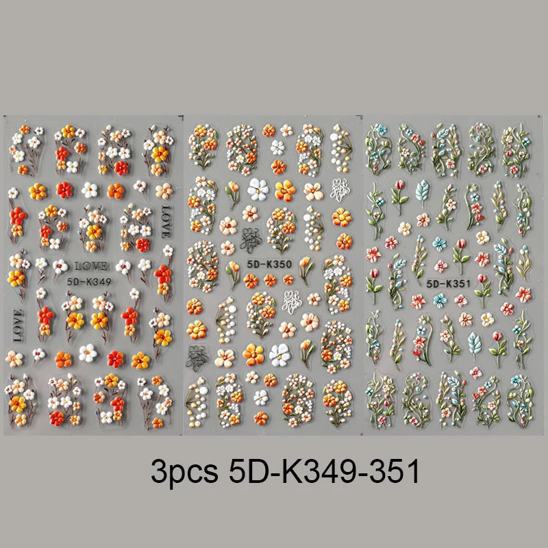 5D Daisy Nail Stickers - Embossed Spring Floral Self-Adhesive Decals for Acrylic Nail Art & DIY Manicure Decoration