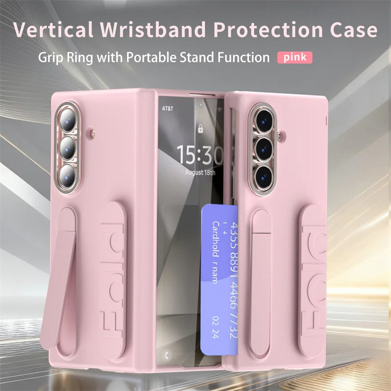 Vertical Wristband Card Slot Kickstand Case for Samsung Galaxy Z Fold 4-7 – Invisible Wrist Stand Protective Cover