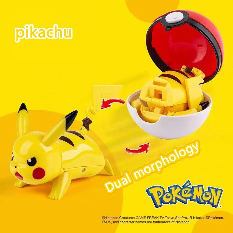 New Pokémon Action Figures – Pikachu, Charizard & Greninja Pocket Monster Poké Ball Deformation Toys for Kids Birthday Gifts