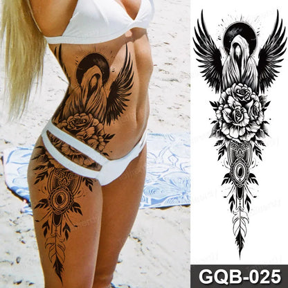 Full Arm Dragon Skull Tattoo Sleeve - Waterproof Temporary Body Art Sticker with Clock Compass Flower Design for Men & Women