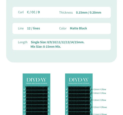 DIYDAY Flat Individual Lash Extensions – 0.15/0.20 Split Tips, Softer Ellipse Classic False Eyelashes Supplies