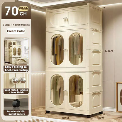 Foldable Storage Cabinet with Drawers – Dustproof Wardrobe Organizer for Home & Office