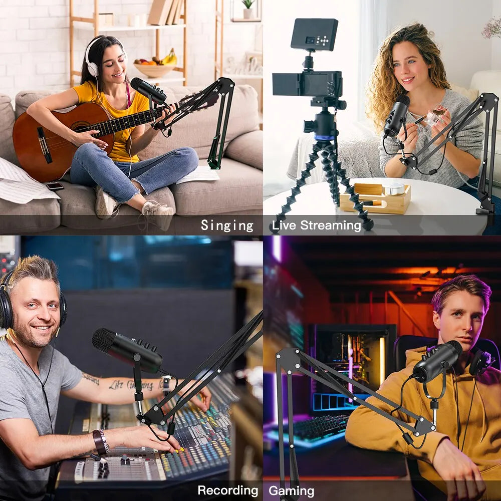Haomuren Professional USB Podcast Microphone Kit – Cardioid Condenser Mic with Boom Arm for Streaming, Recording, and YouTube
