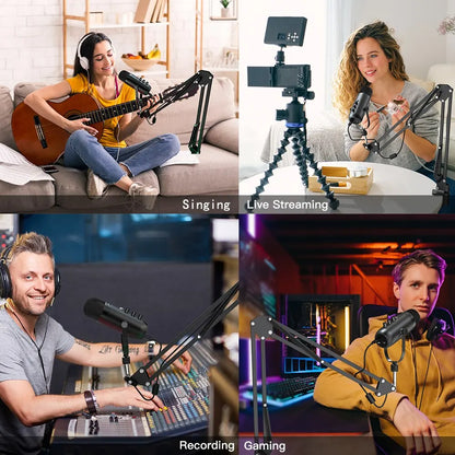 Haomuren Professional USB Podcast Microphone Kit – Cardioid Condenser Mic with Boom Arm for Streaming, Recording, and YouTube