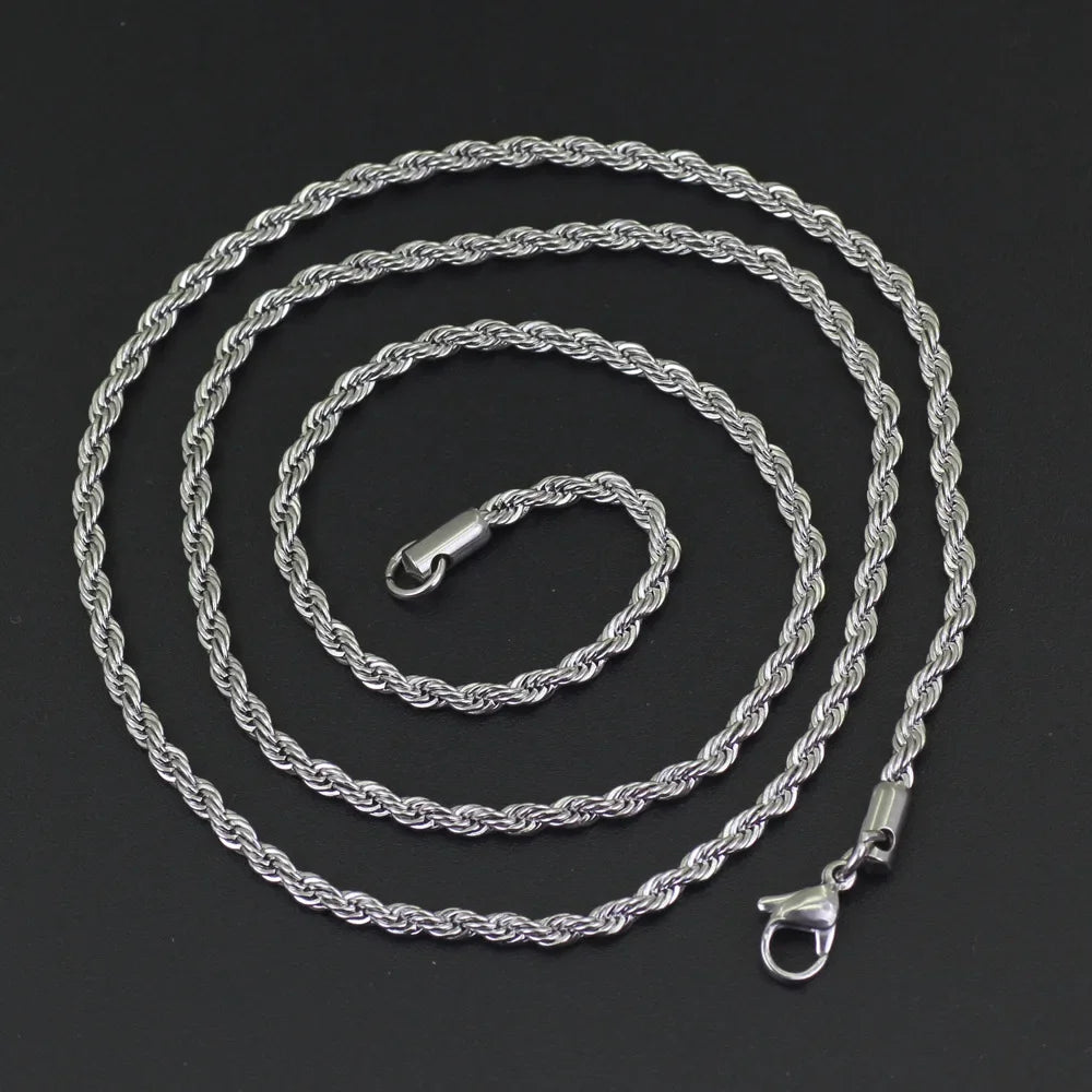 304 Stainless Steel Twist Rope Chain Necklace – PVD Gold Plated, 2-5mm Width for Men & Women, Fashion Accessories