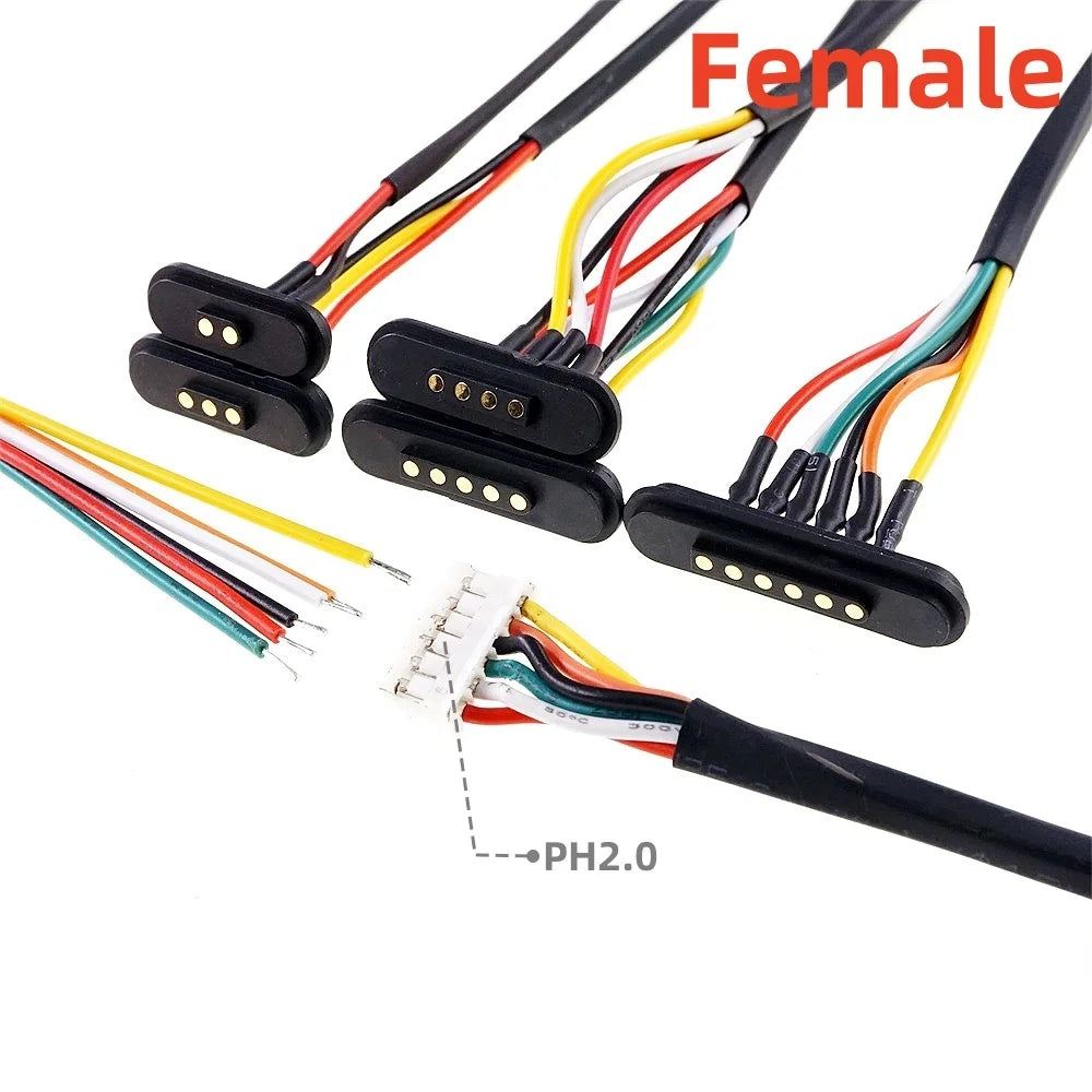 Magnetic Pogo Pin Connector - 2A Waterproof Spring-Loaded 2.54mm Male Female DC Power Socket, 2/3/4/5/6 Position Contact Strip