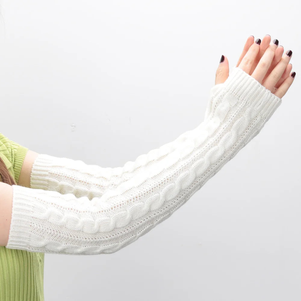 Women’s Knit Long Fingerless Gloves – Over Elbow Arm Warmers Wrist Sleeves, Fashion Half Hand Mittens for Casual & Gothic Style (Black)