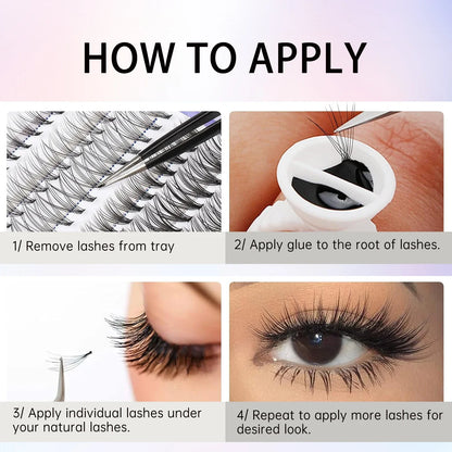 240 PCS Eyelash Clusters Kit: DIY Lash Extension Makeup Tools with Bond & Seal Glue - Essential Accessories for Gluing Lashes