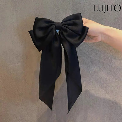 Women's Large Satin Bow Hair Clip – Black, White & Red Retro Hair Accessory for Daily Wear