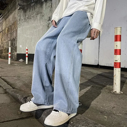 Men’s Loose Straight Leg Jeans - 2026 Streetwear Wide-Leg Fashion Pants in Black & Light Blue