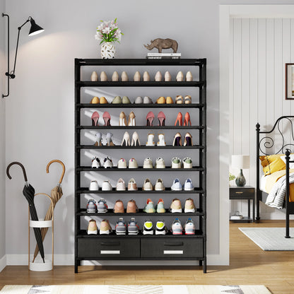 Tribesigns 10-Tier Shoe Rack Organizer – Vertical Shoe Shelf with 4 Drawer Bins, Holds 32 Pairs for Closet & Entryway