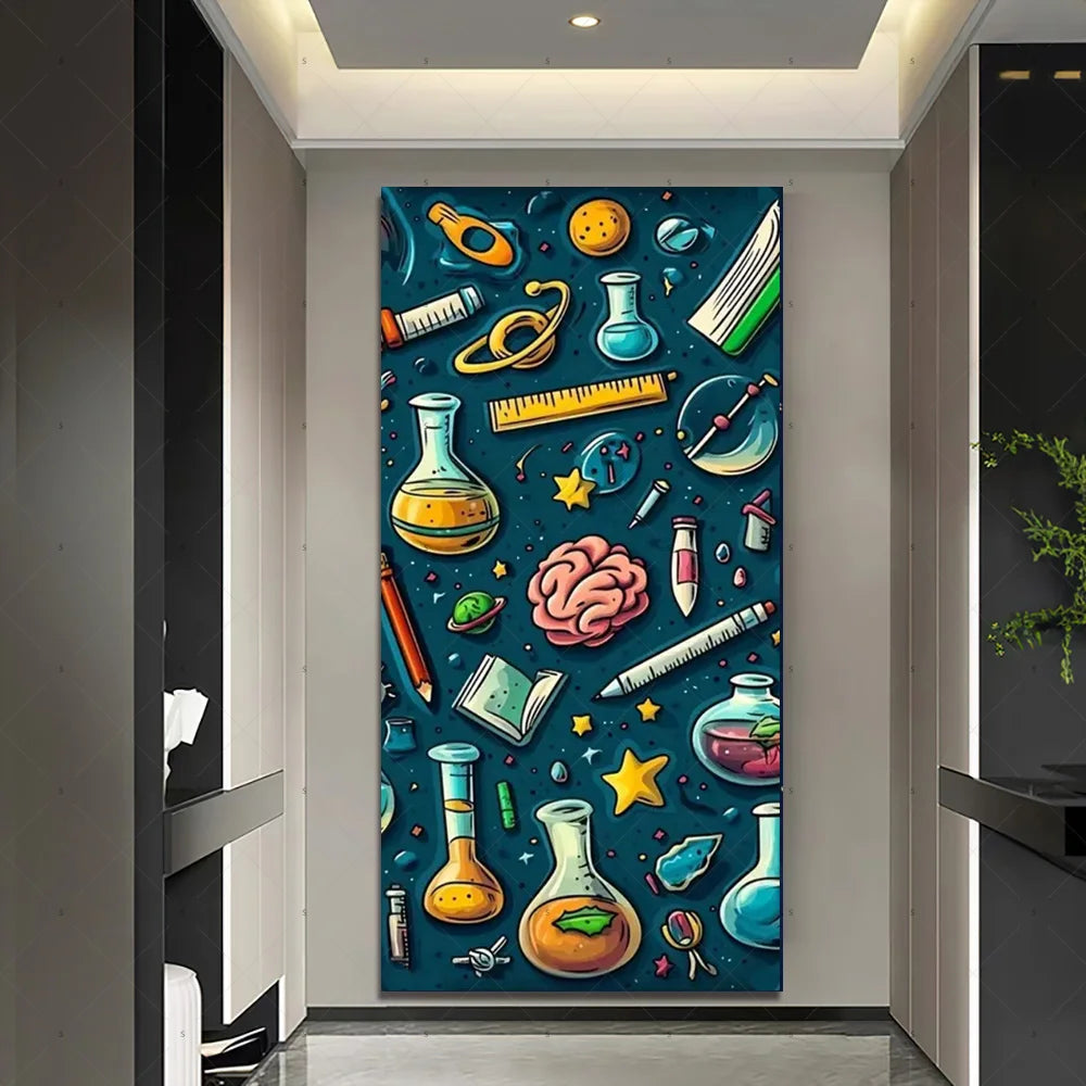 Chemistry Lab Door Cover Backdrop – Science Experiment Party Decoration & Photography Props with Laboratory Equipment Theme