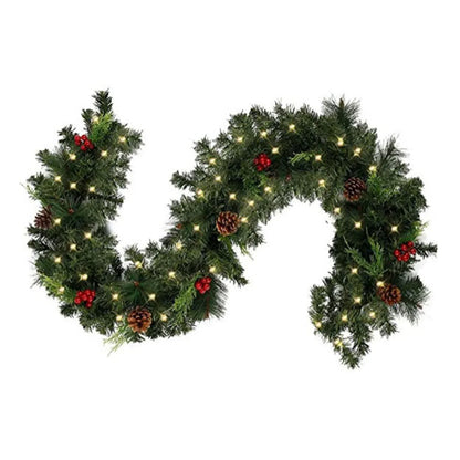 1.8M/2.7M Christmas Rattan Garland with Red Berries – DIY Wreath Decoration for Home, Wall & Door Party Decor