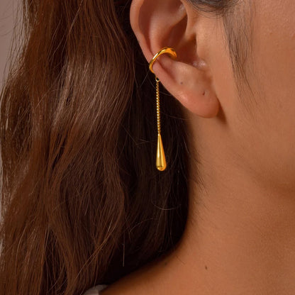 C-Shaped Metal Teardrop Tassel Ear Cuff – Clip-On Earrings for Women, No Piercing, Ear Cartilage Jewelry (1 Piece)
