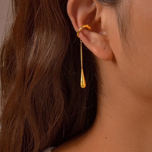 C-Shaped Metal Teardrop Tassel Ear Cuff – Clip-On Earrings for Women, No Piercing, Ear Cartilage Jewelry (1 Piece)