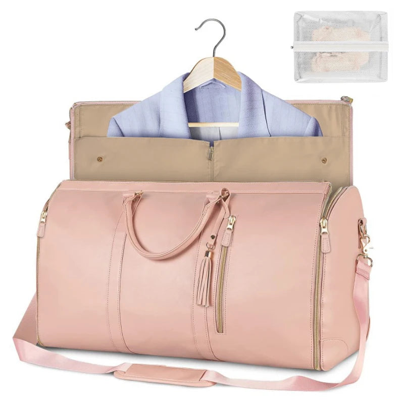 Foldable Women's Carry-On Travel Bag - Large PU Leather Duffel for Business & Clothing Storage