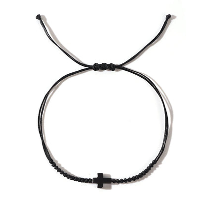 Minimalist Black Cord Cross Bracelet - Handcrafted Woven Protection Jewelry Gift for Men