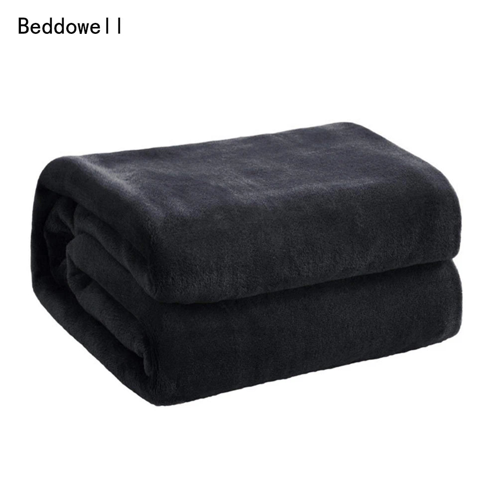 Spring & Winter Flannel Blanket – Soft, Fluffy Coral Fleece Sofa Cover & Bedspread, Solid Blue & Black Plush Blanket for Beds