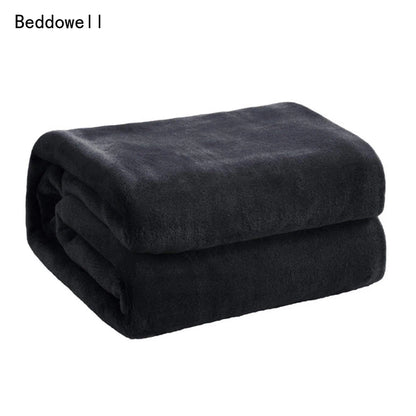 Spring & Winter Flannel Blanket – Soft, Fluffy Coral Fleece Sofa Cover & Bedspread, Solid Blue & Black Plush Blanket for Beds