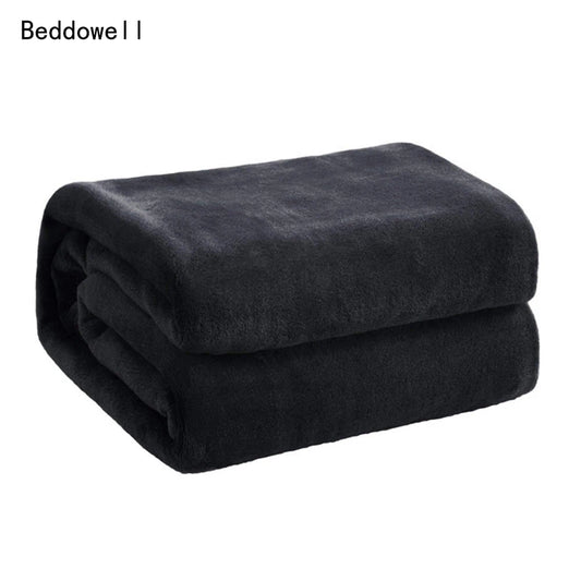 Spring & Winter Flannel Blanket – Soft, Fluffy Coral Fleece Sofa Cover & Bedspread, Solid Blue & Black Plush Blanket for Beds