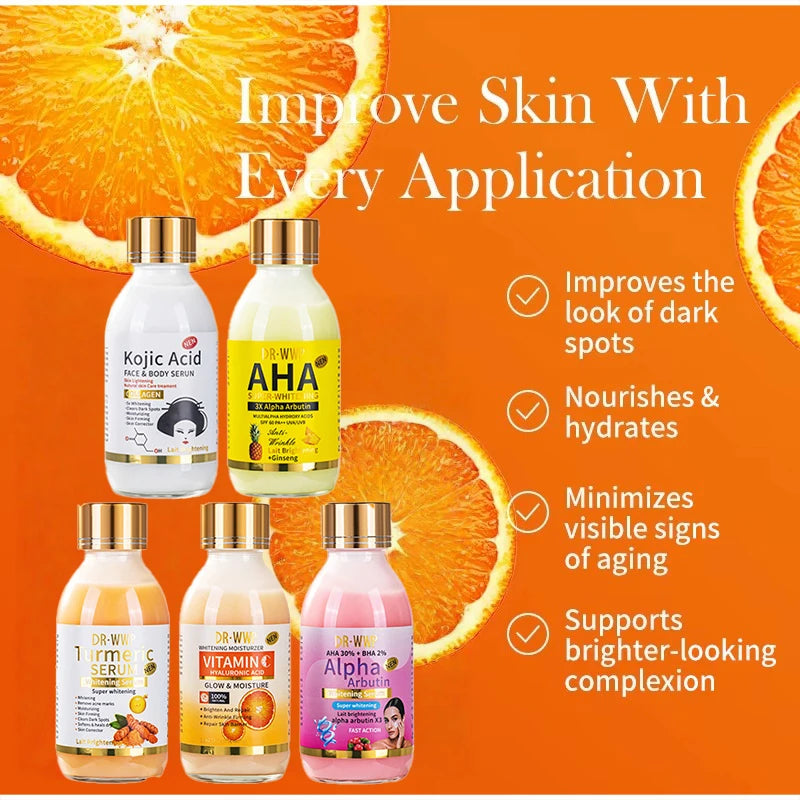 125ml Brightening Facial Essence – Arbutin, Turmeric & Vitamin C Hydrating Serum with AHA, Papaya, Glutathione & Kojic Acid