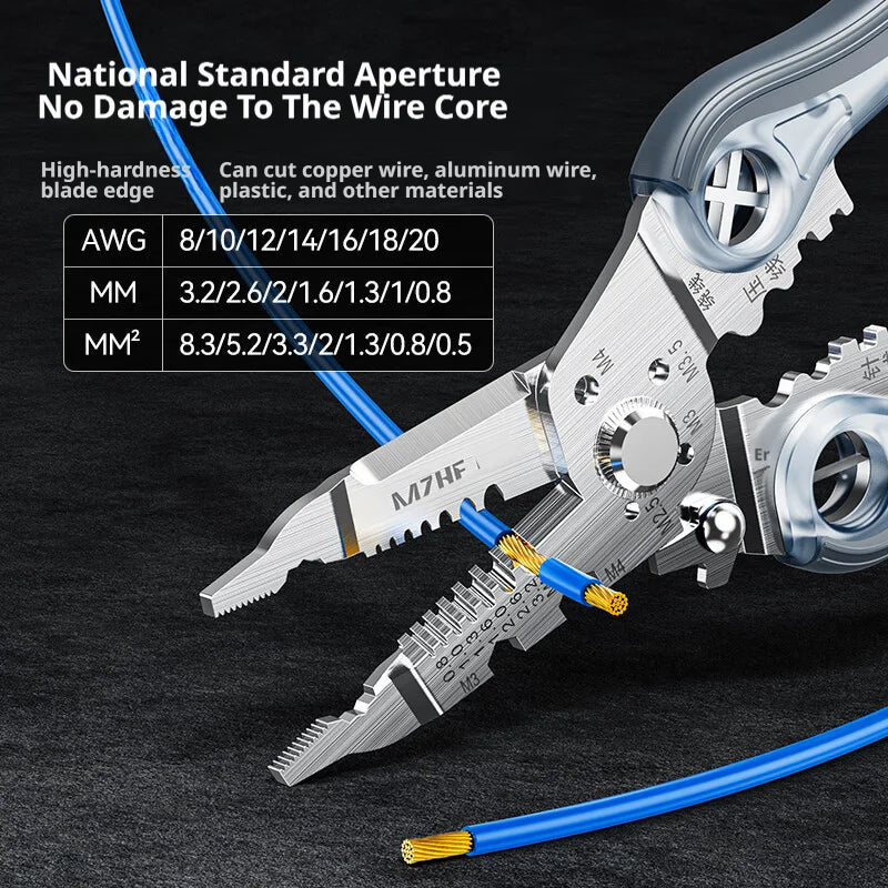SAMZHE 10-in-1 Multifunctional Wire Stripper Pliers - Electrician Cutter, Crimper & Wire Separator Tool