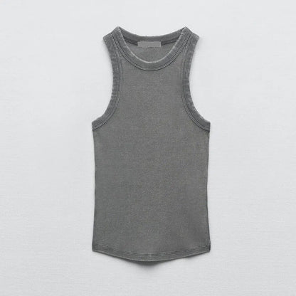 Fashion New Water Wash Rib Simple Retro Workwear Women's Tank Top by BMURHMZA
