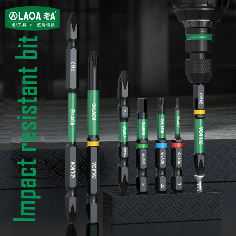 LAOA 2-Piece Alloy Steel Magnetic Impact Driver Bits - Impact-Resistant Cross & Hex Socket Bits