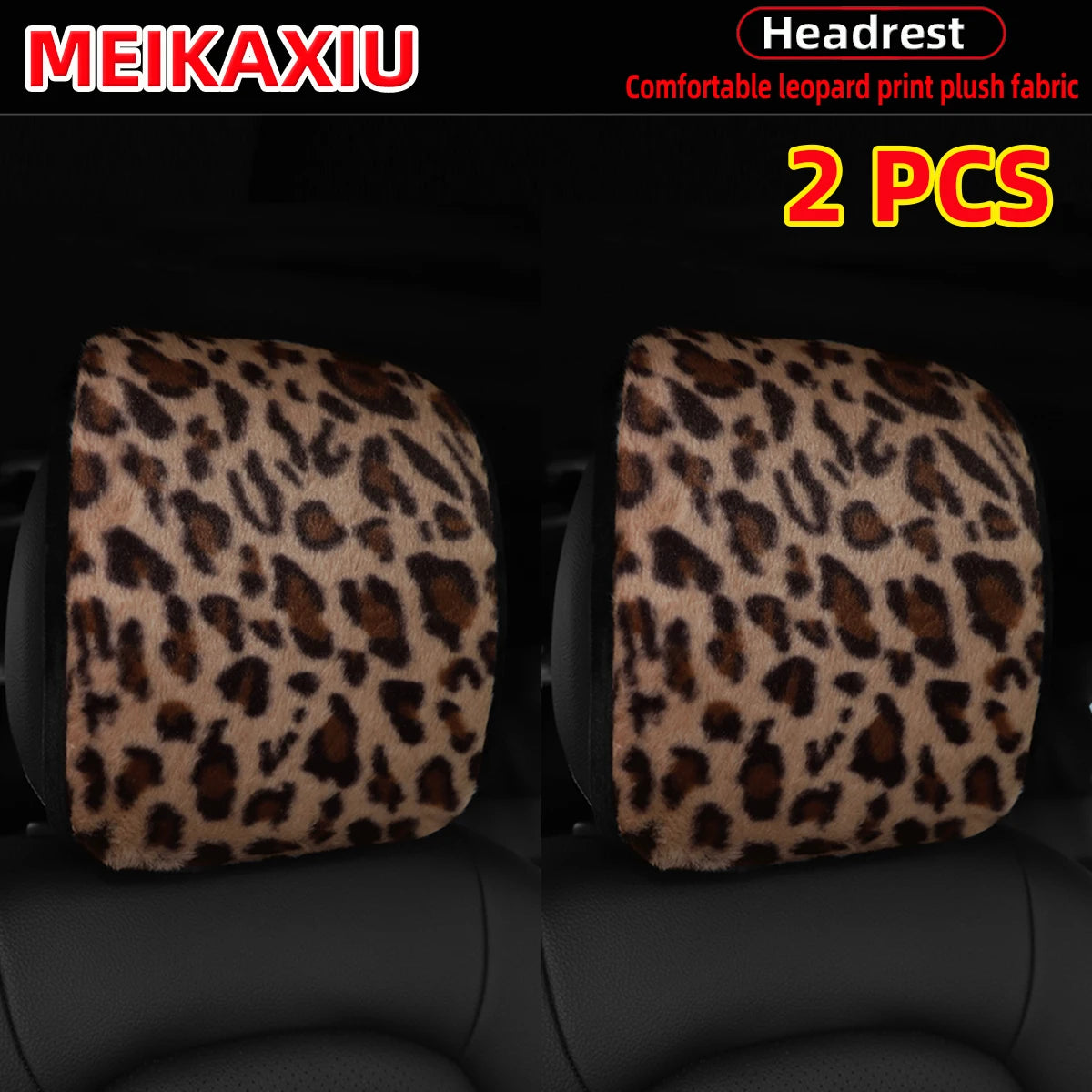 Leopard Print Faux Fur Car Headrest Cover - Soft Decorative Pillowcase for Stylish Interior Comfort