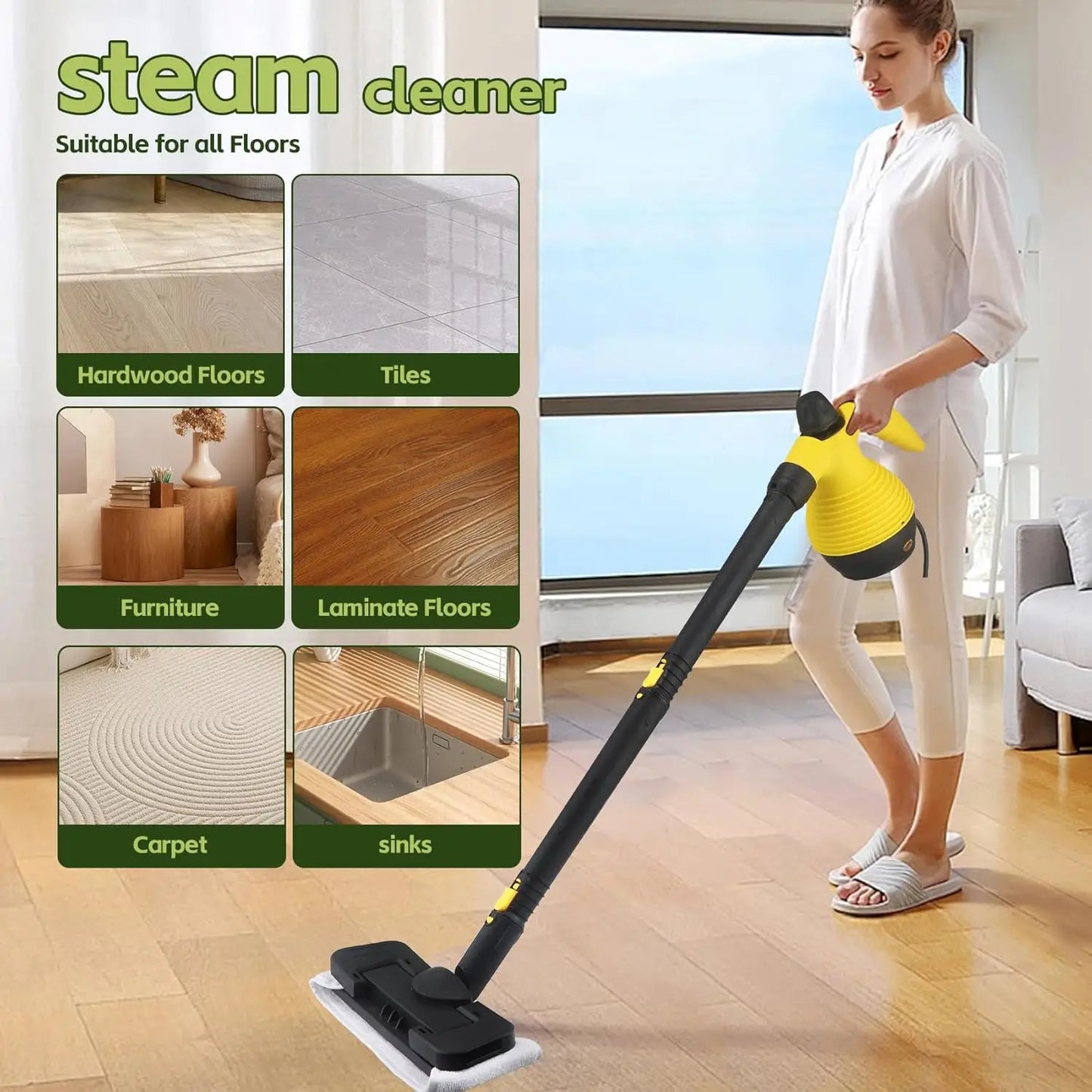 Steam Mop with Detachable Handheld Cleaner — 350ML 1050W Floor Steamer for Floors, Tiles, Windows & Couch