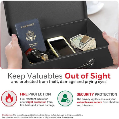 Fireproof Lock Box — Safe for Documents, Jewelry & Money | 0.17 Cubic Feet with Keys, Black
