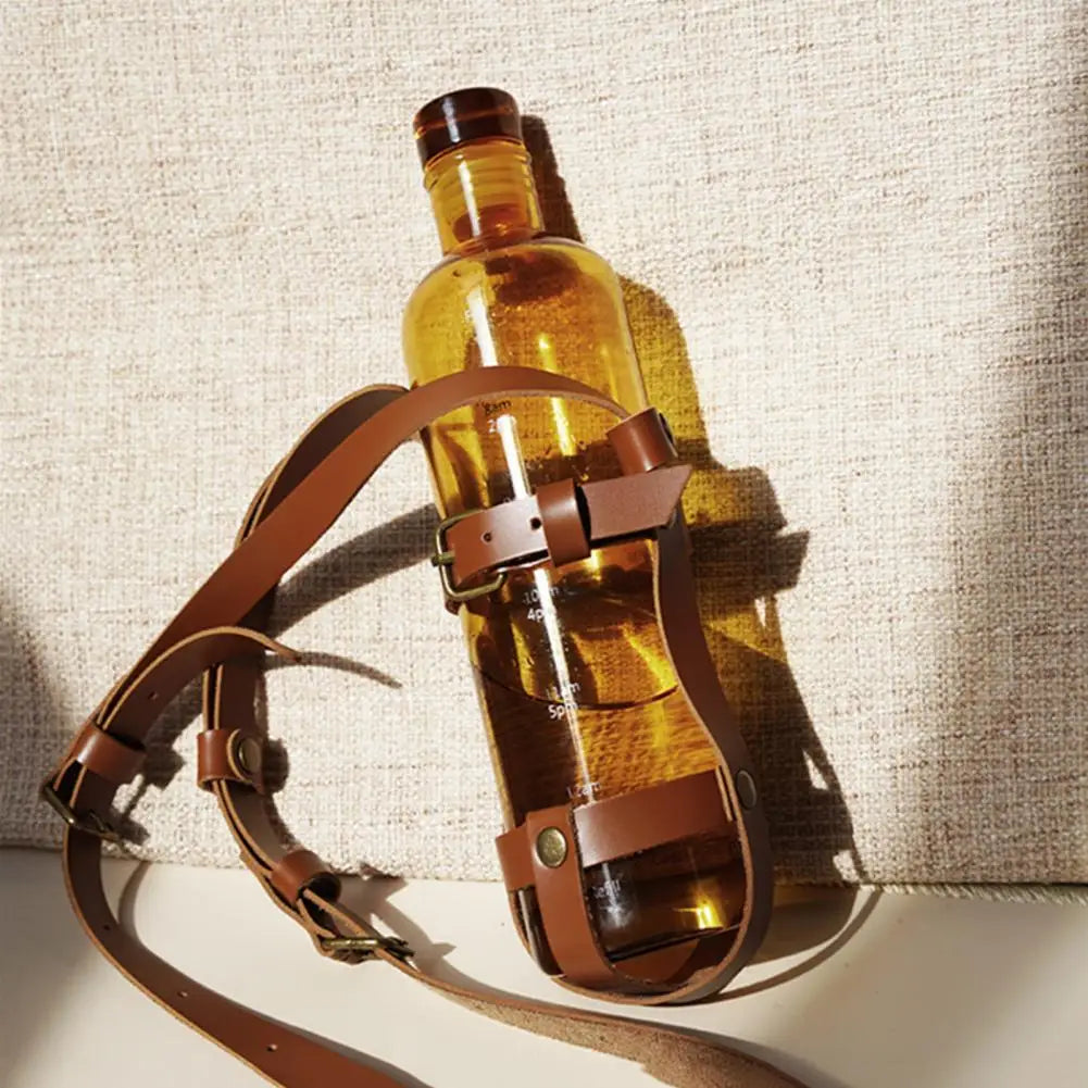 Faux Leather Adjustable Crossbody Water Bottle Carrier – Hollow Cup Bag & Storage Pouch