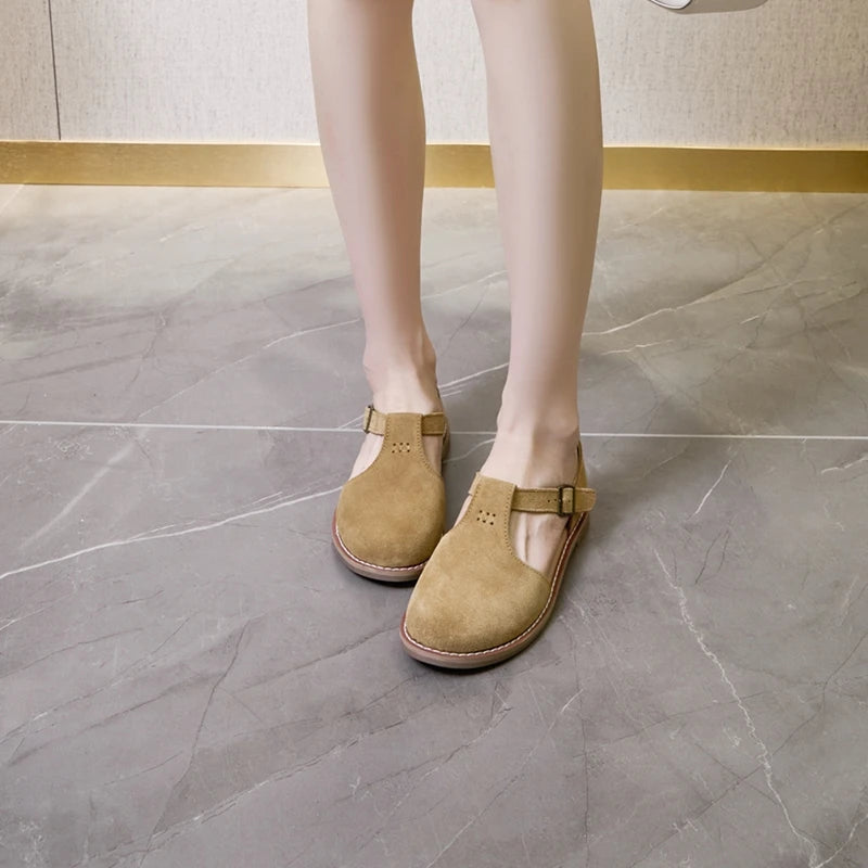 AIYUQI Women’s Retro Leather Sandals 2024 — Flat Sole Hollow Roman Style Summer Shoes