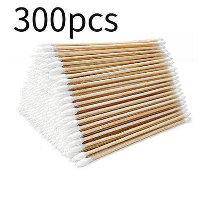 100/300PCS 6-Inch Precision Cotton Swabs - Pointed Cotton Buds with Long Wooden Sticks and Storage Case