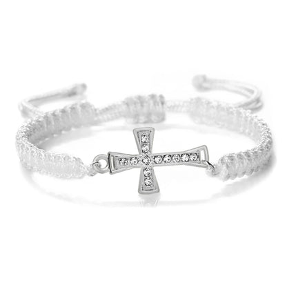 Crystal Cross Pendant Bracelet - Red & Black Braided Prayer Rope Jewelry Gift for Men & Women
