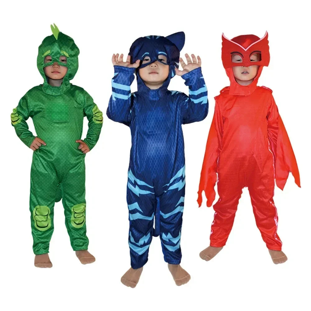 Anime Superhero Cosplay Costume - Owlette, Catboy, Connor, Greg & Gekko Cloak Suit for Boys' Parties and Performances