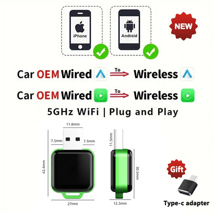 EKIY 2-in-1 Wireless CarPlay & Android Auto Dongle – AI Smart Box for Cars with Wired CarPlay