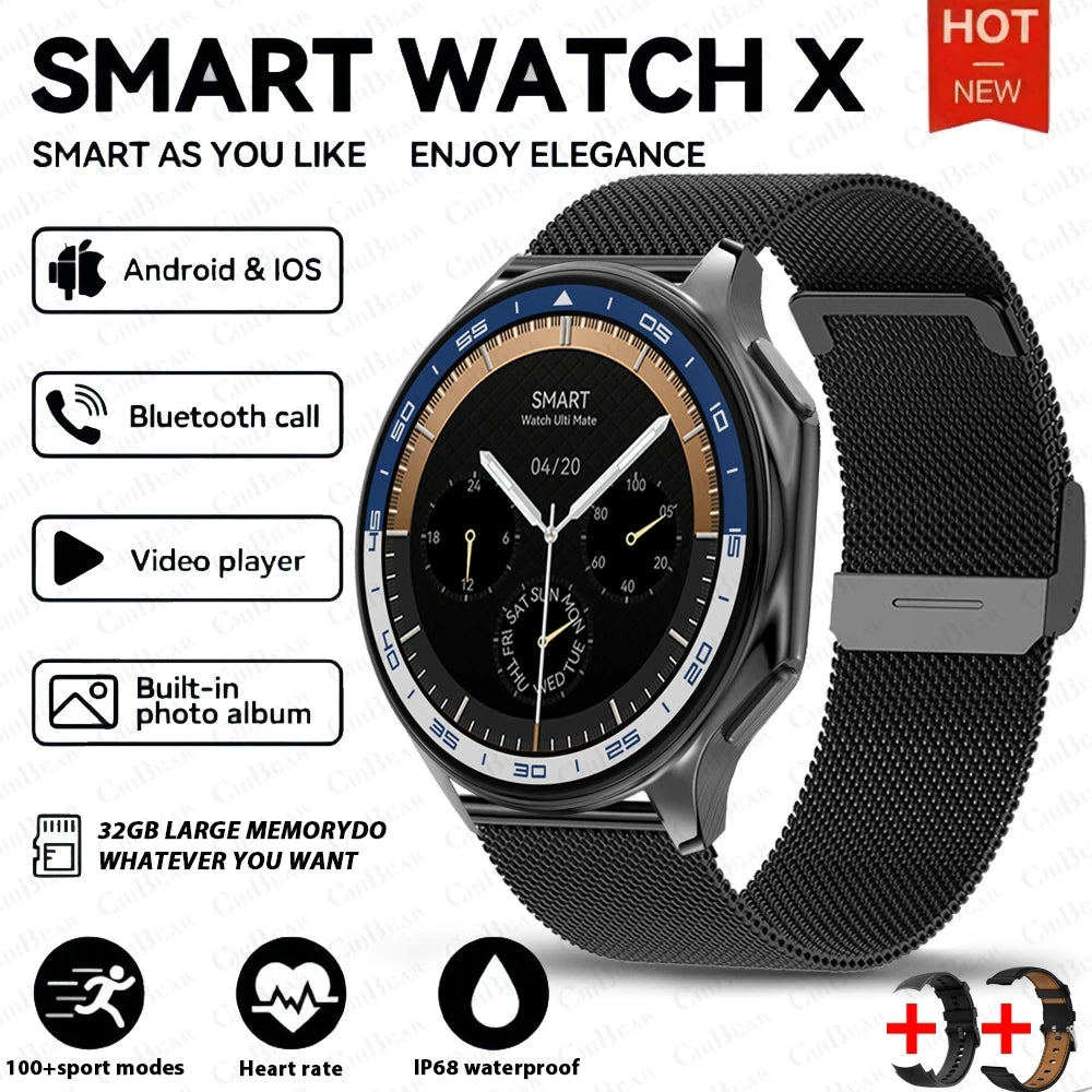 2024 OPPO Watch X Smartwatch — AMOLED 32GB, Waterproof, Bluetooth Call, TWS Music, 3D UI, Video Playback for Men