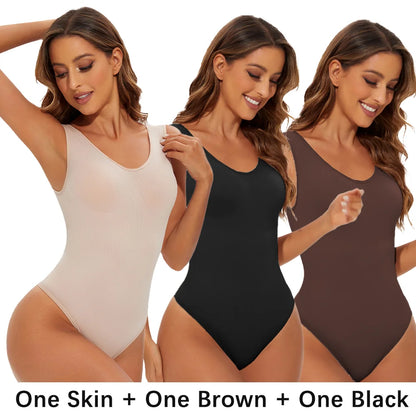 Women’s Seamless Shapewear Bodysuit – Thong Body Shaper with Wide Shoulder Straps for Sculpting & Slimming