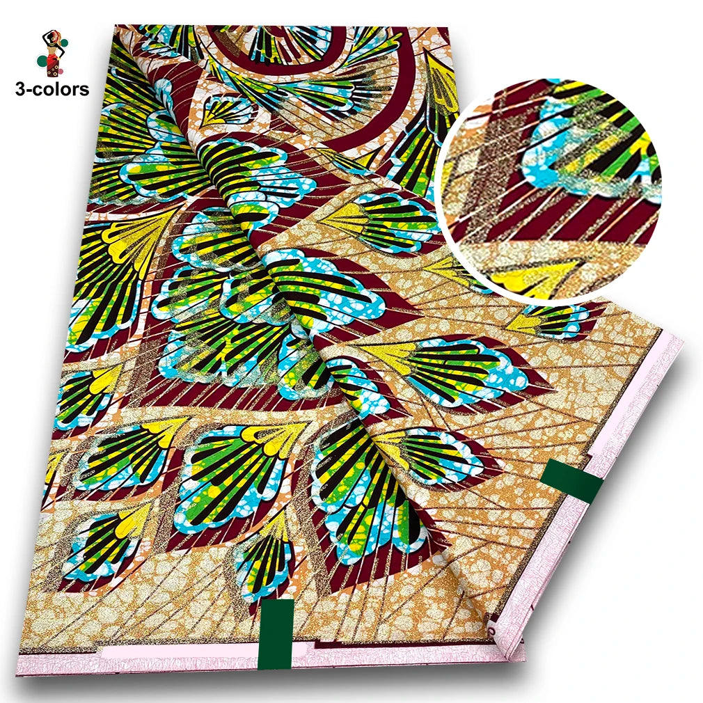 100% Cotton African Wax Print Fabric - Soft Golden Ankara Pagne for Nigerian Fashion & Traditional Wear