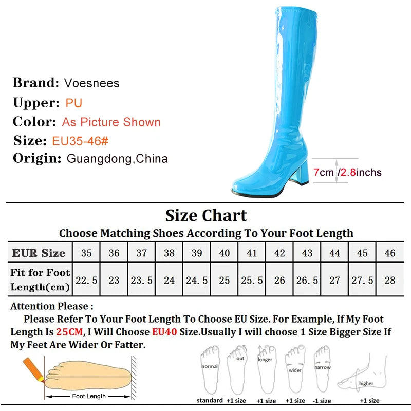 Women’s 7cm Retro Gogo Boots - Custom Color Knee-High Square Heel Party Boots with Zip