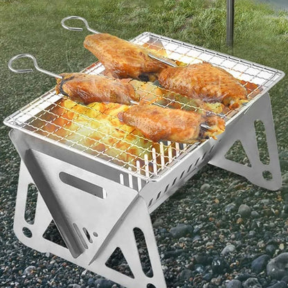 Portable Folding Barbecue Grill - Multifunction Camping BBQ Grill Rack - Stainless Steel BBQ Grill with Firewood Stove