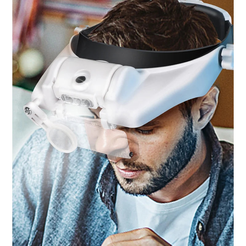 LED Headband Magnifier with 8x Lenses – Hands-Free Magnifying Glass for Jewelry, Watch & Electronic Repair