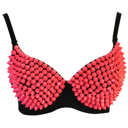Silver Rivets Punk Rave Bralette – Gothic Push-Up Lingerie Bra Top for Nightclub & Party