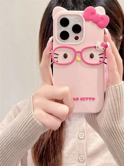 3D Glasses Cat Silicone iPhone Case — Cute Shockproof Phone Cover (Fits iPhone 4/4S/5/5S/SE/7/8/11–17 Pro Max)