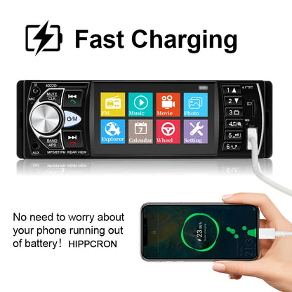 HIPPCRON 1DIN Car Stereo Radio 4.1 Inch MP5 Player - Bluetooth 5.0 FM USB Multimedia Player with Rear View & Steering Wheel Control